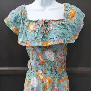 Floral Maxi Dress with Ruffle Neckline